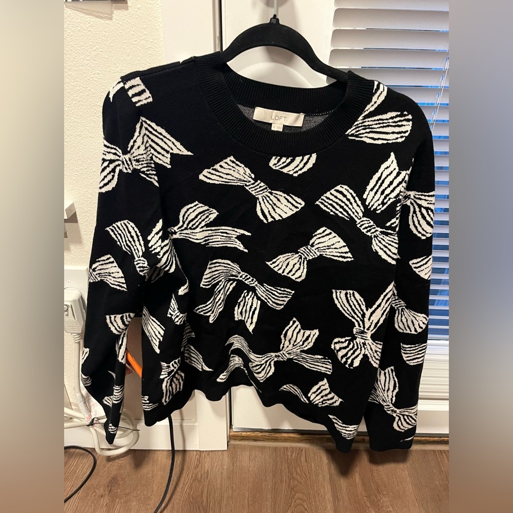 LOFT Monochrome Sweater with Bow Design